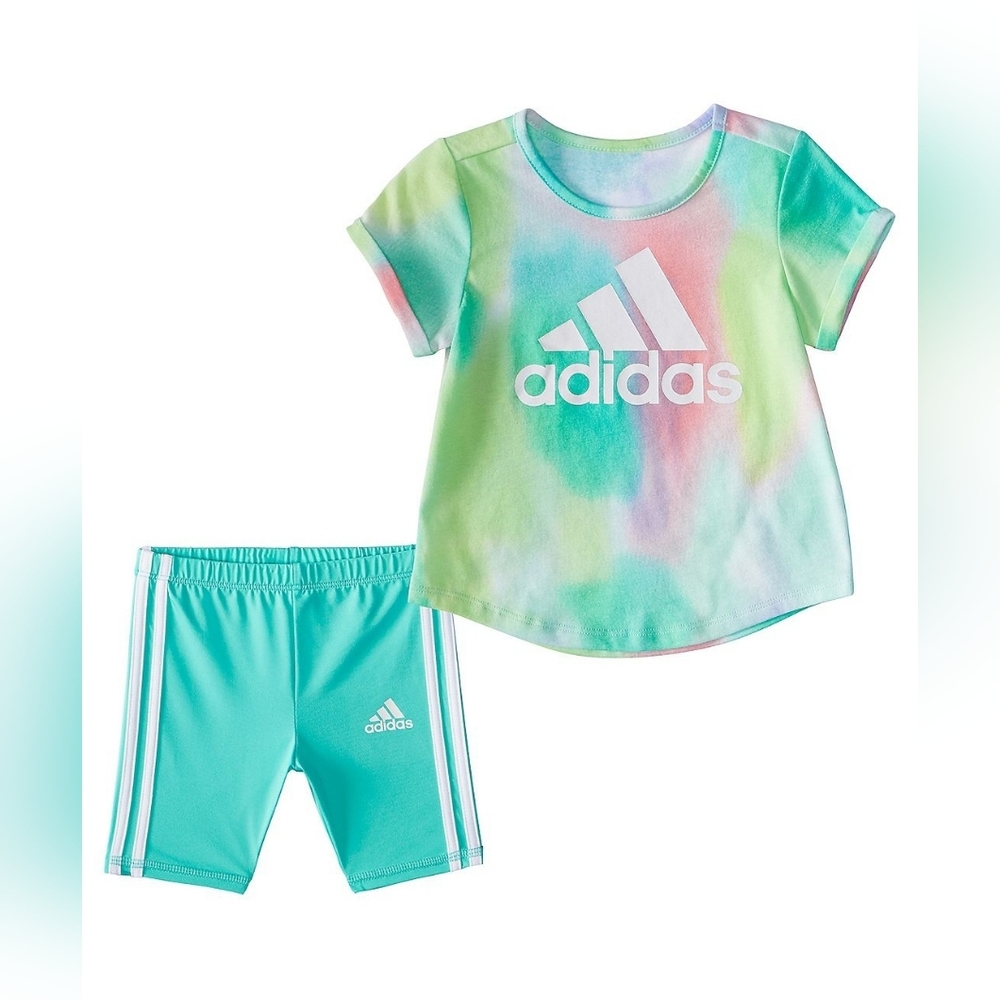 Adidas Toddler Girl Tie Dye Graphic Tee & Bike Shorts Set